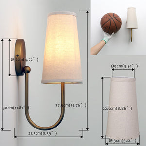 Set of 2 Linen Fabric Wall Sconces – Hardwired Curved Arm Vanity Light