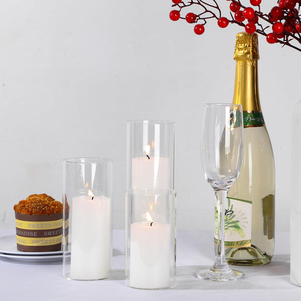 Glass Cylinder Vases and Pillar Candles Set