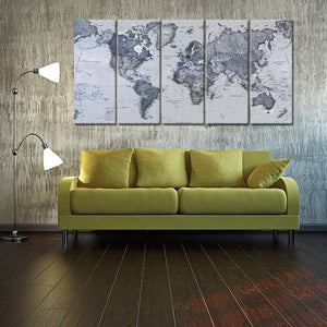 World Map Canvas Wall Art – 5 Panel Set 16x40in