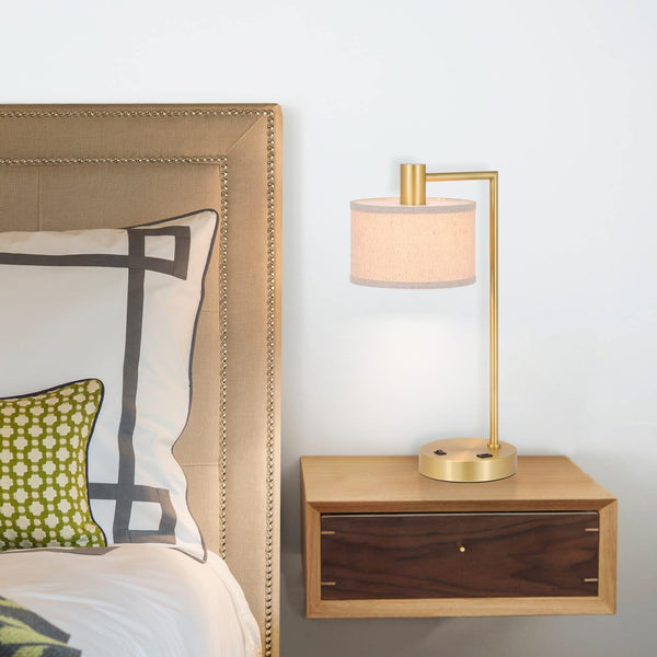 USB Table Lamp with Fabric Shade Iron Bedside Lamp