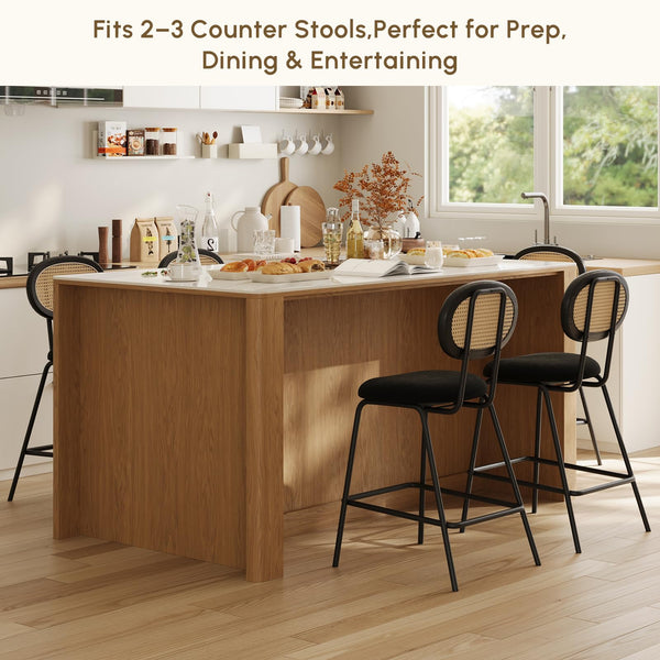Kitchen Island with Sintered Stone Top and Wood Storage Cabinet