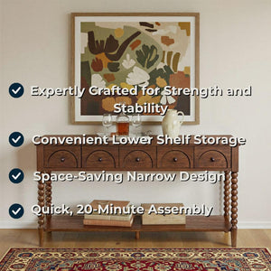 58" Narrow Console Sofa Table with Drawers & Lower Shelf
