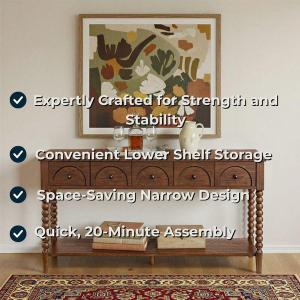 58" Narrow Console Sofa Table with Drawers & Lower Shelf