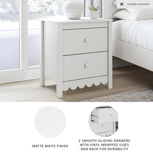 2-Drawer Nightstand with Scallop Design – Matte Finish