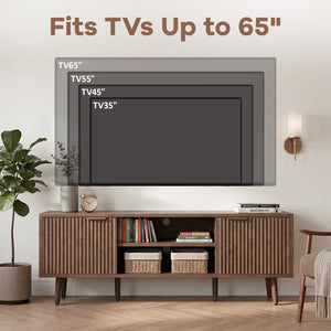 58" Fluted TV Stand with Adjustable Shelves & Cabinet Storage