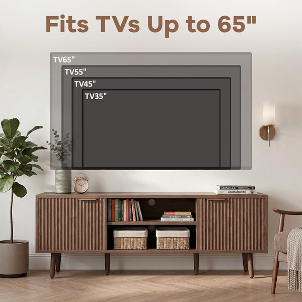 58" Fluted TV Stand with Adjustable Shelves & Cabinet Storage