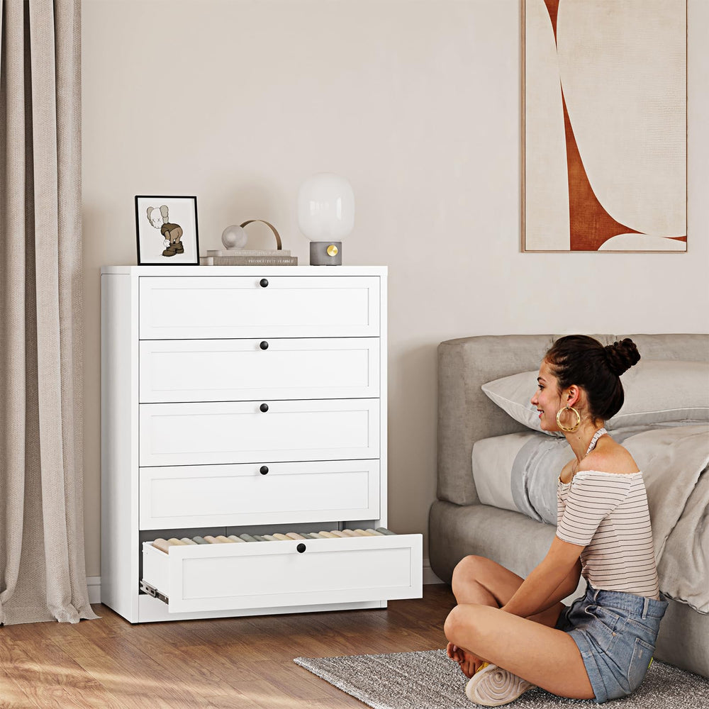 5-Drawer Metal Dresser – White Steel Chest of Drawers