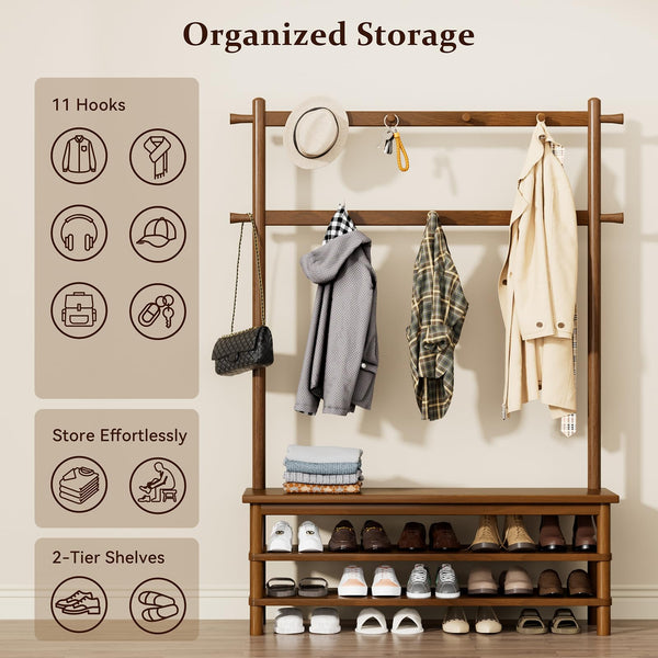 3-in-1 Entryway Hall Tree with Bench and Shoe Storage