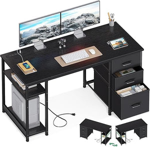 51-Inch Computer Desk with Drawers & Power Outlets