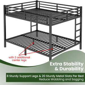 Queen Over Queen Bunk Bed – Heavy Duty Metal Frame with Guardrails & Ladders
