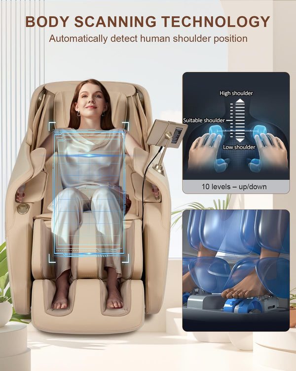 Full Body Zero Gravity Massage Chair – SL-Track, AI Control, Shiatsu, Beige