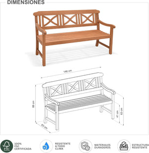 2-Piece Eucalyptus Outdoor Patio Bench