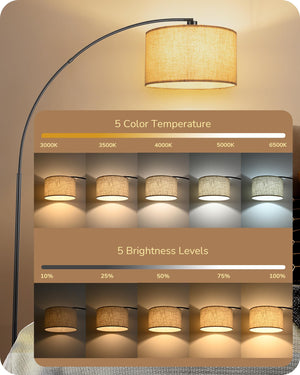 Modern Arc Floor Lamp with Remote & Dimmable Bulb