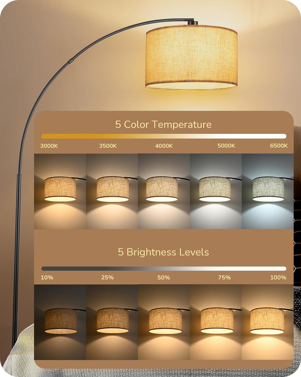 Modern Arc Floor Lamp with Remote & Dimmable Bulb
