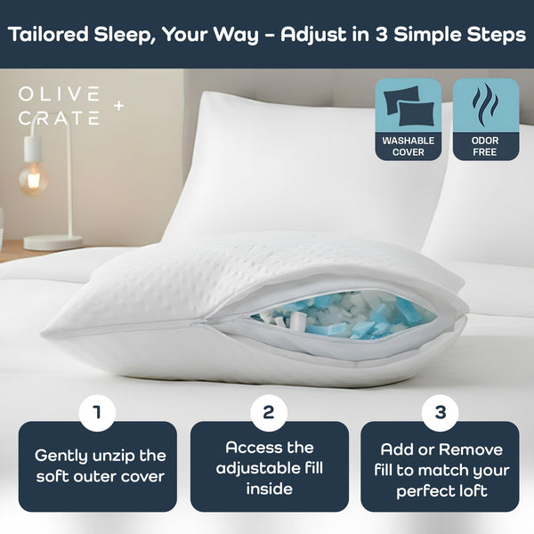 Adjustable Cooling Shredded Memory Foam Pillow – Queen Size