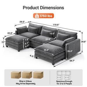 U-Shaped Modular Sectional Sofa – 5-Seat Chenille Cloud Couch with Ottomans