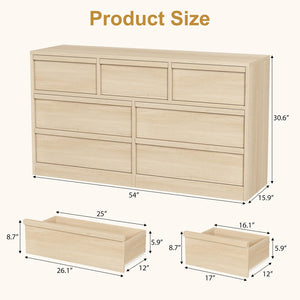7-Drawer Dresser, 54" Wide, Natural Oak