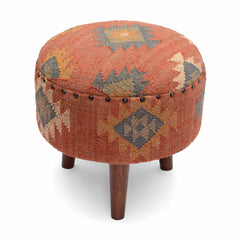 Round Jute Pouf Ottoman with Wooden Legs