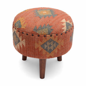 Round Jute Pouf Ottoman with Wooden Legs