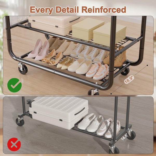 Heavy Duty Double Rod Rolling Garment Rack