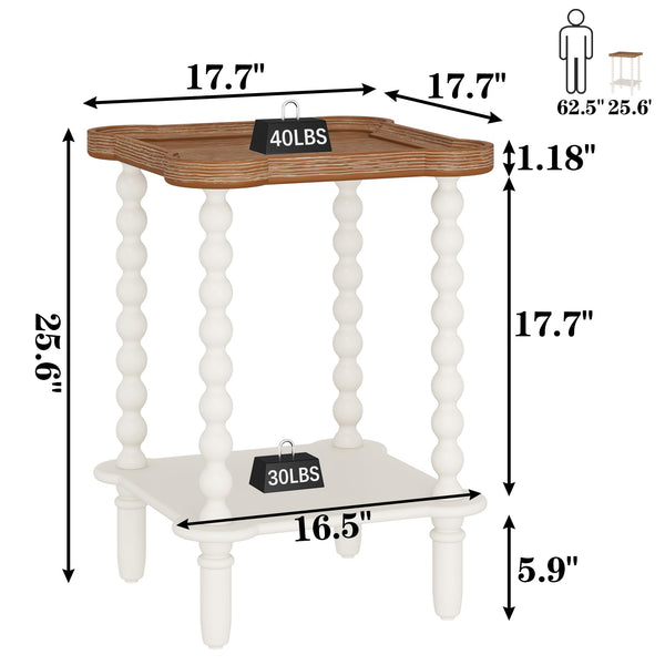 2-Tier Farmhouse End Table with Open Shelf