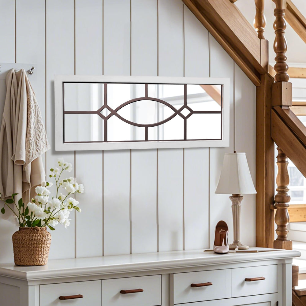 Farmhouse Wall Mirror – White Wood Frame 43.3" x 17.7"
