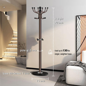 Freestanding Coat Rack with Marble Base & Multi-Hook Hall Tree