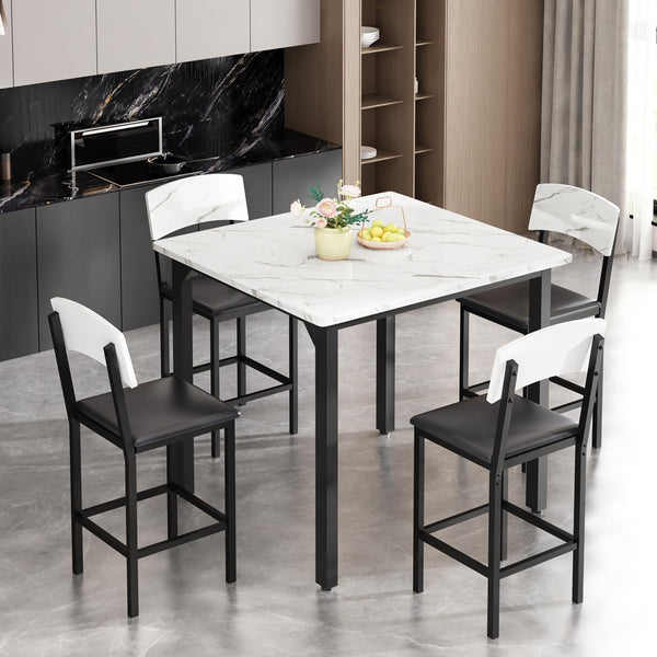 5-Piece Counter Height Dining Table Set with Upholstered Bar Stools