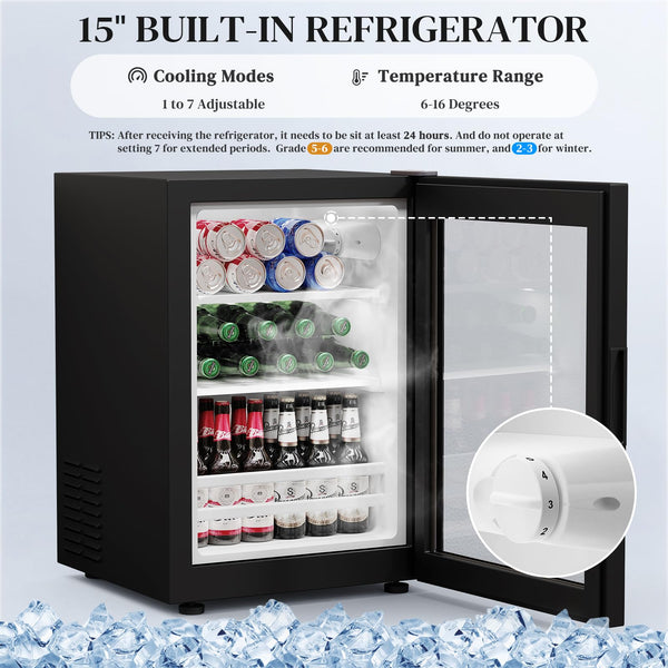 Bar Cabinet with Fridge, LED Lights & Wine Rack
