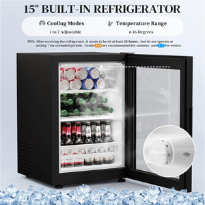 Bar Cabinet with Wine Cooler, LED Lights, Glass Holder & Wine Rack