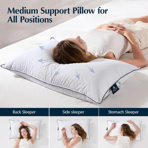 Goose Down Bed Pillows – Medium Support, Downproof, Hotel Quality