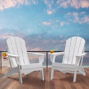 Folding Adirondack Chairs Set of 2 with Cup Holder