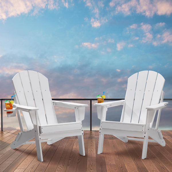 Folding Adirondack Chairs Set of 2 with Cup Holder