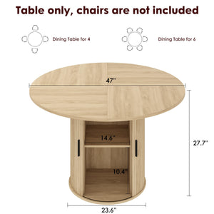 47" Round Dining Table with Storage Shelf & Sliding Door