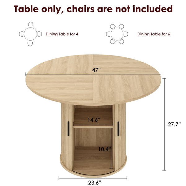 47" Round Dining Table with Storage Shelf & Sliding Door