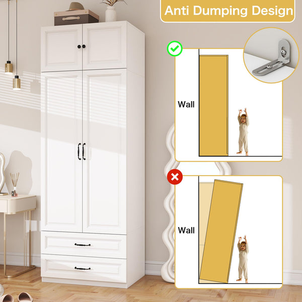 Tall Wardrobe Armoire with 2 Doors & 2 Drawers