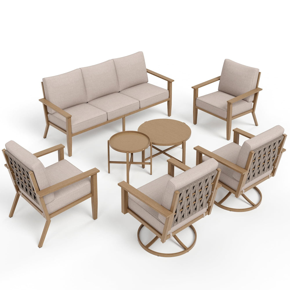 7-Piece Outdoor Patio Conversation Set with Swivel Chairs & Thick Cushions