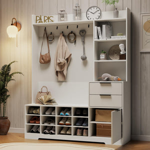 5-in-1 Entryway Hall Tree with Bench & Shoe Storage
