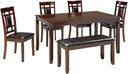6-Piece Dining Table Set with Bench and Ladderback Chairs