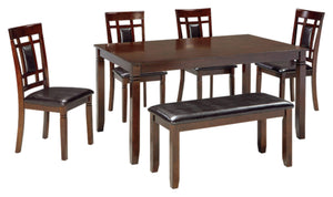 6-Piece Dining Table Set with Bench and 4 Chairs