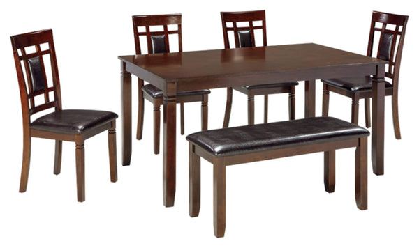 6-Piece Dining Table Set with Bench and 4 Chairs