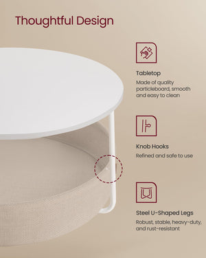 Round Coffee Table with Fabric Storage Basket & Metal Frame