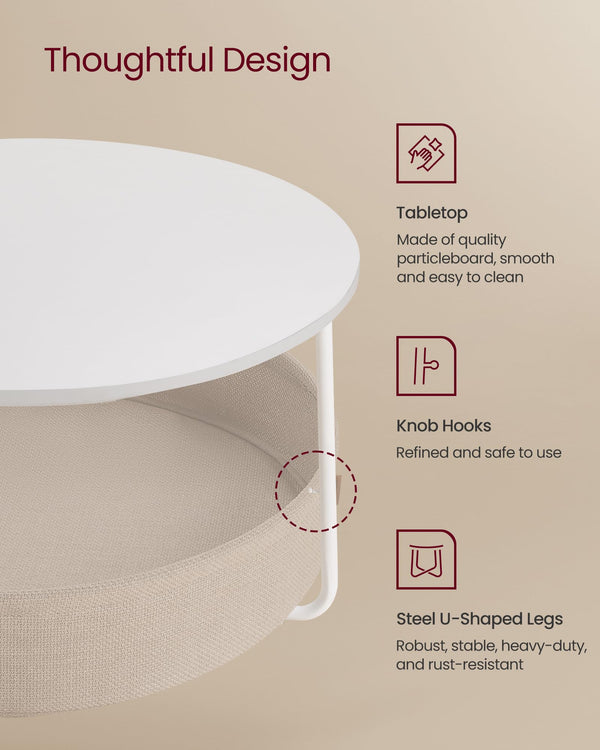 Round Coffee Table with Fabric Storage Basket & Metal Frame