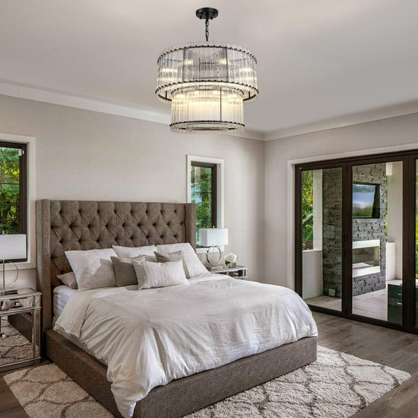 3-Tier Round Crystal Glass Chandelier with Water Ripple Design