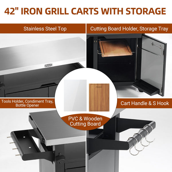 Outdoor Grill Cart with Storage Cabinet & Stainless Steel Top