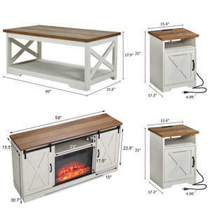 5-Piece Farmhouse Living Room Set with Electric Fireplace TV Stand