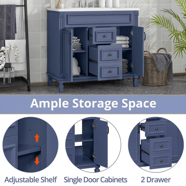 36-Inch Freestanding Bathroom Vanity Set with Sink and Mirror Cabinet