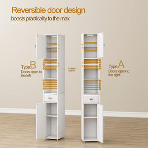 Tall Narrow Storage Cabinet with Lights & Adjustable Shelves
