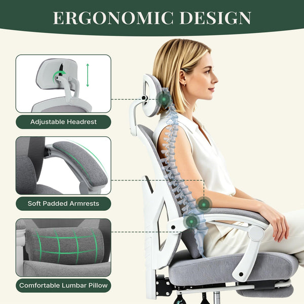 Ergonomic Office Chair with Footrest & Reclining Mesh Back