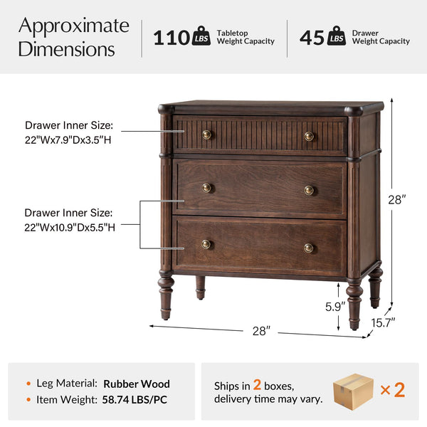 Fluted End Table with Charging Station & Wood Drawers